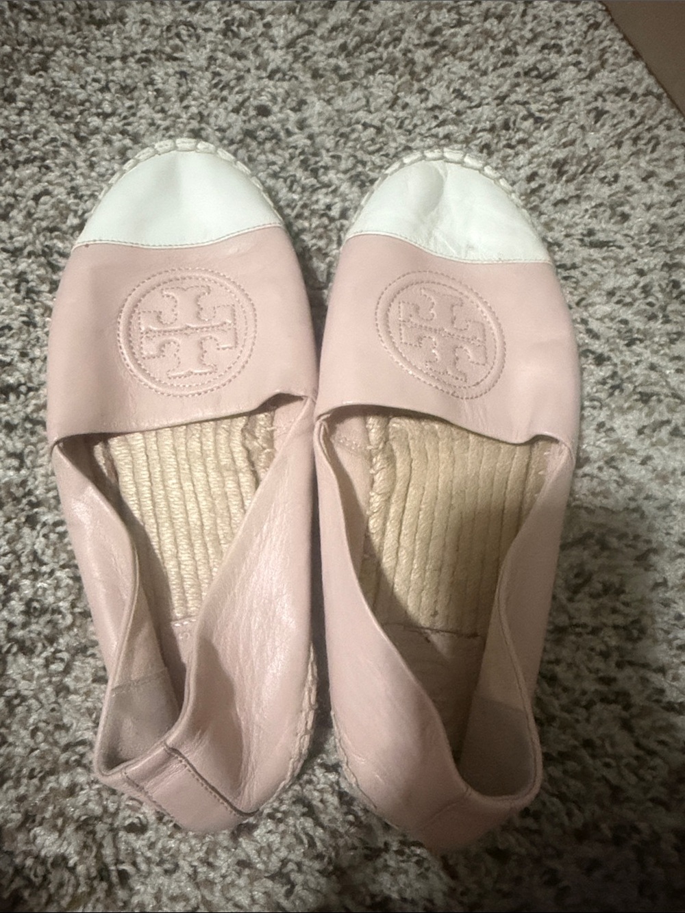 Tory Burch Blush Pink and White Leather Espadrille Flats